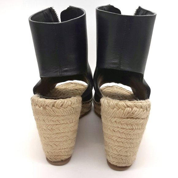 CELINE Wedge Espadrilles Black Leather Front Zip SZ 39 - Picture 5 of 10